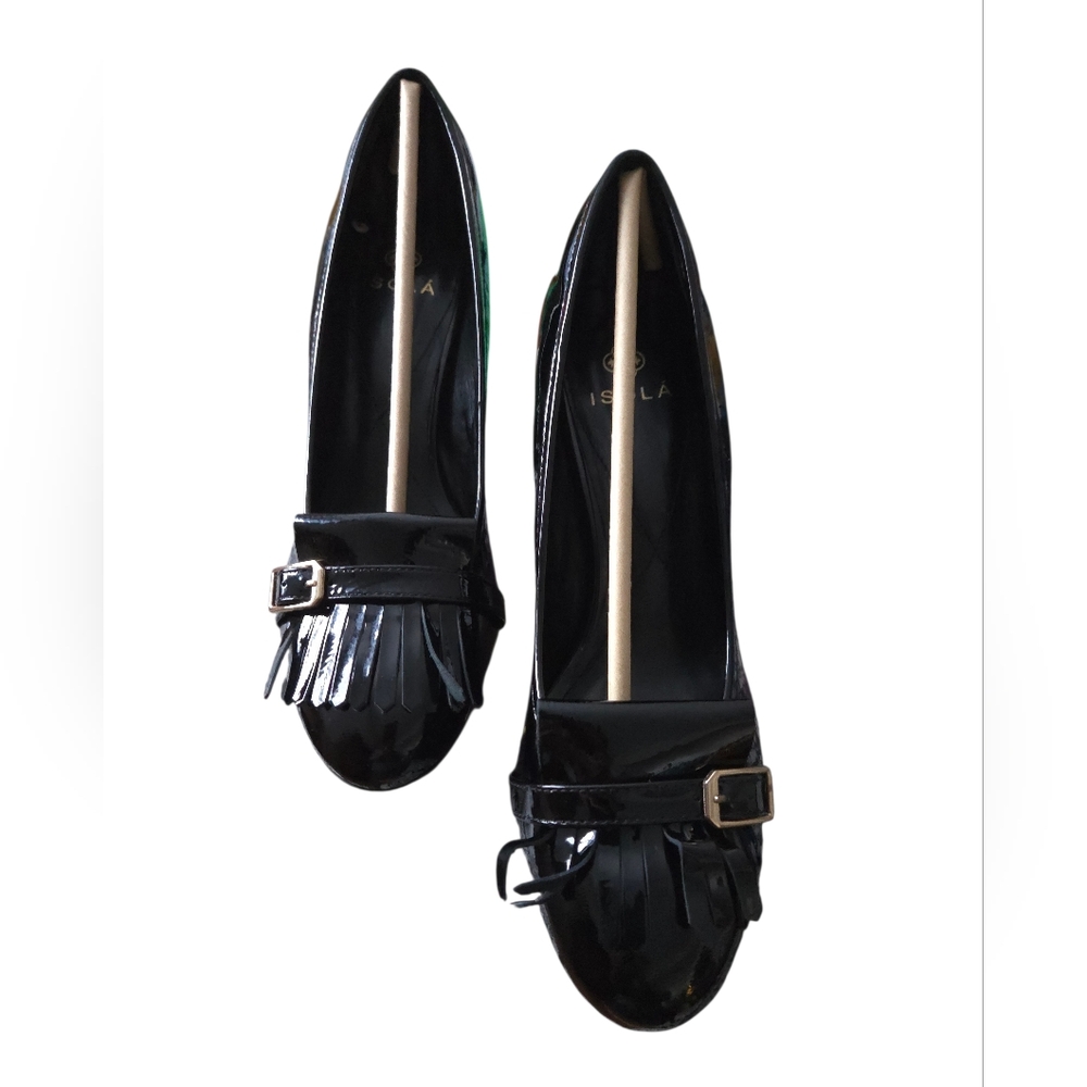 SOLD 6229311Womens Black Patent Leather Slip On Heels Pumps Shoes - Picture 3 of 8
